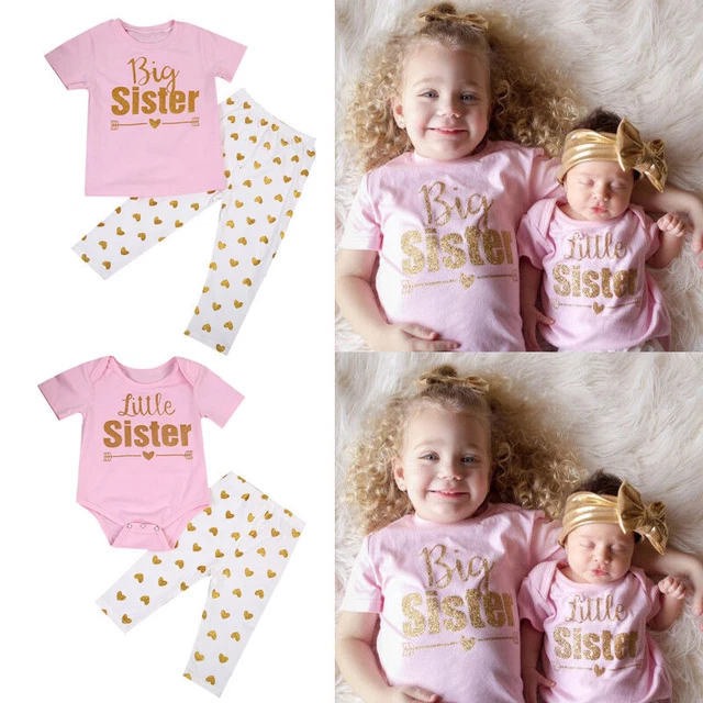 Abiti abbinati bambina abiti abbinati sorella grande/piccola top pantaloni con bretelle abiti