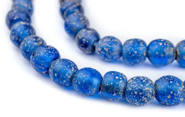 Translucent Blue Ancient Style Java Glass Beads 9mm Indonesia Round Large Hole