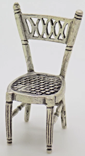 Vintage IN Argento Massiccio Italiano Fatto a Mano Rara Sedia Statuina Miniatura