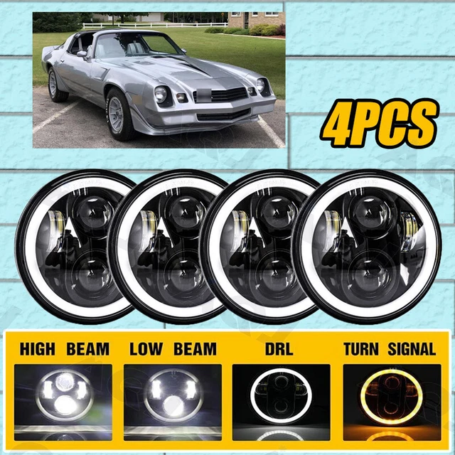 Pair 7"inch Round LED Headlight Hi/Lo Beam For Chevy 67-1981 Camaro 75-1980 C10