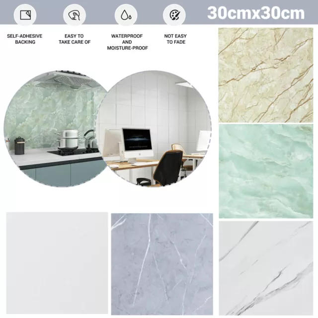 10-50pcs Marble Stick on Tile Stickers Self Adhesive Kitchen Bathroom Wall Tiles