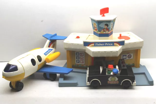 3 pc Vintage Fisher Price Little People Play Family Airport+Airplane+Police