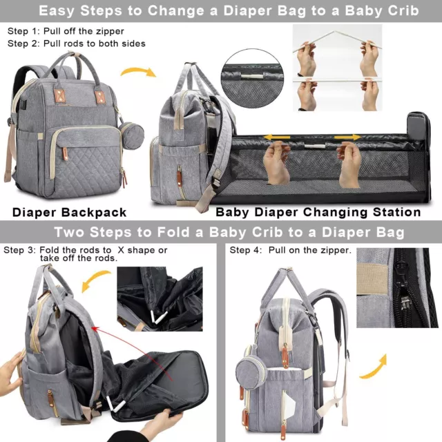 Baby Diaper Nappy Changing Backpack Set Mummy Large Multi-Function Travel Bag US 11