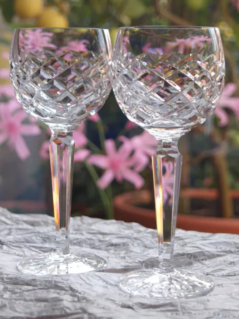 Waterford Crystal Tyrone Hock Wine Glasses Pair Vintage Signed, 7 3/8" Tall