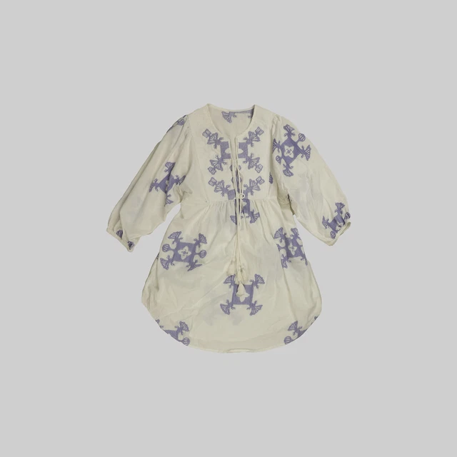 MONSOON PREMIUM EMBROIDERED Smock Dress With Sustainable Cotton White