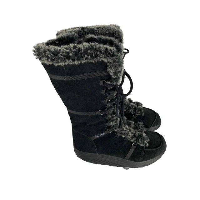 Skechers Shape-Ups Winter Boots Womens 11 Lace-Up/Zip Faux Fur Suede