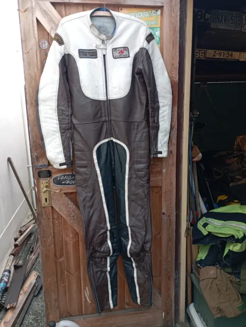 Vintage 1960s Lewis Leathers Triumph One Piece Racing Suit Chocolate Brown White