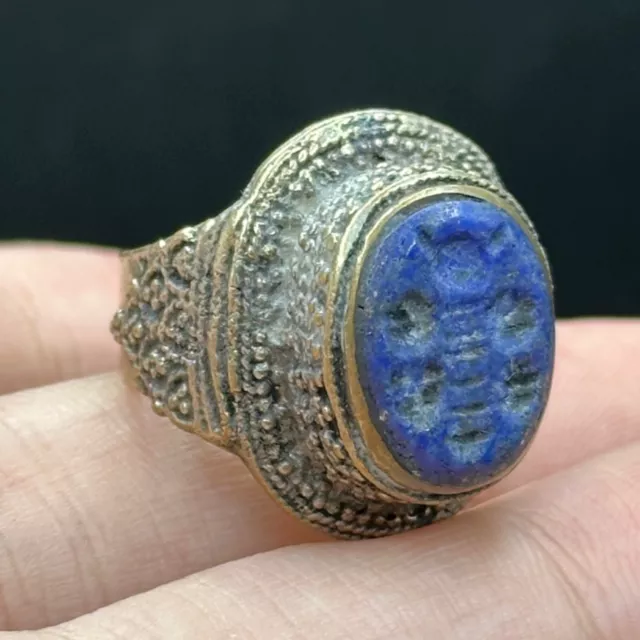 Very beautiful ancient Roman rare blue stone intaglio insert ring E