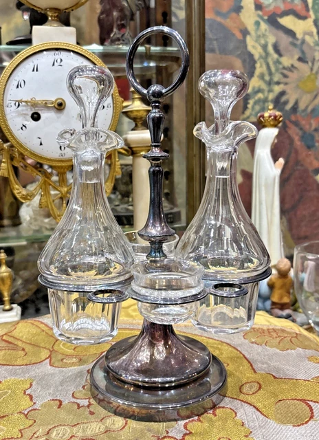 ANCIEN HUILIER VINAIGRIER MÉTAL ARGENTÉ FLACONS CHRISTOFLE