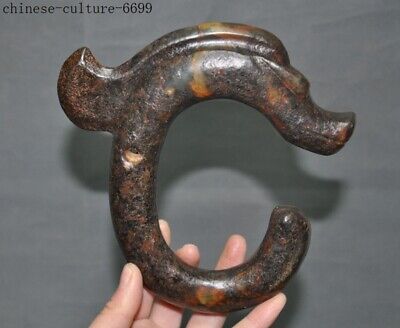 5'' Chinese Hongshan Culture old jade carved loong dragon hook Sacrifice statue