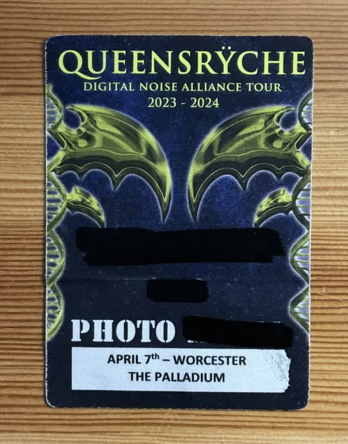 QUEENSRYCHE Digital Noise Alliance Tour Photo Pass Worcester MA - Backing Intact