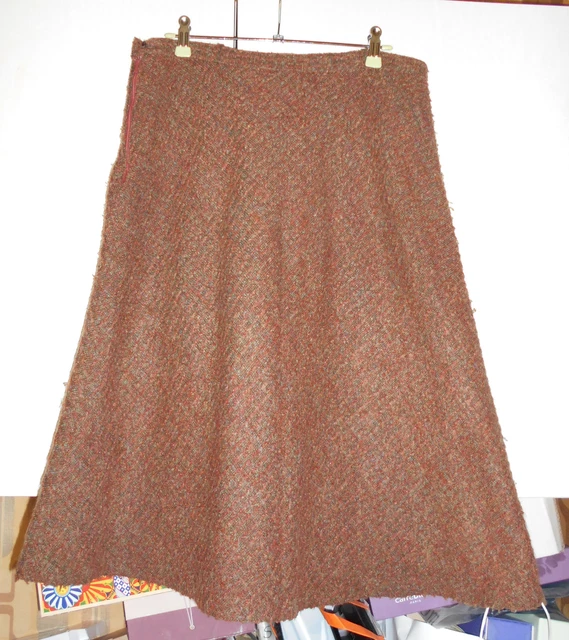 Jupe femme T44 forme trapèze, doublée couleur marron clair, orange, vert, laine