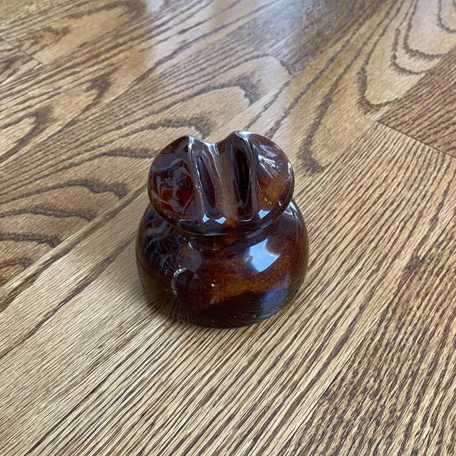 Vintage Ohio Brass Co (B in Oval) Glazed Brown Porcelain Saddleback Insulator 2