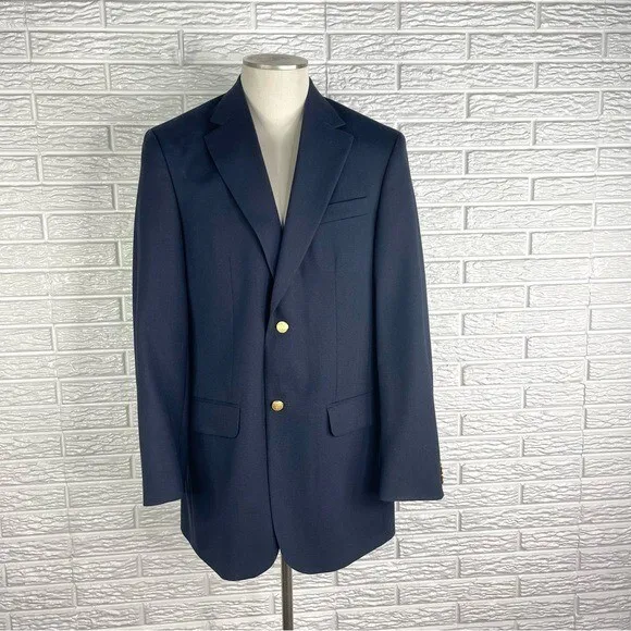 Vintage Stafford Navy Blue Wool Blend Suit Jacket Blazer Size 40L