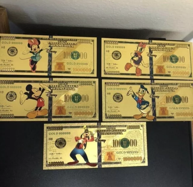 24k gold foil plated Mickey And Friends banknote set Disney Collectible