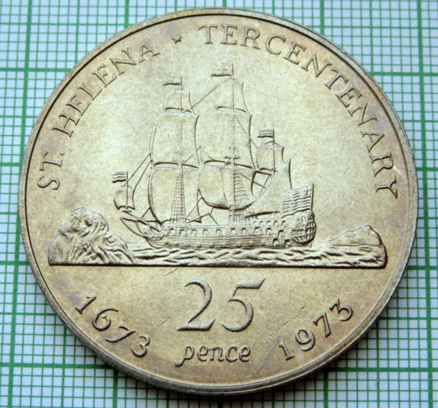 SAINT HELENA 1973 25 PENCE, Tercentenary of British Rule, SAILING SHIP UNC