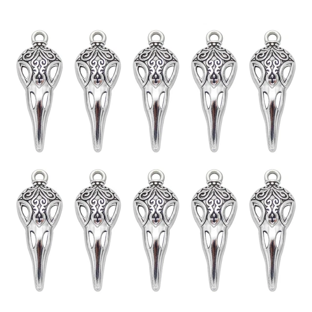 10 Stück Retro Metall Vogelschädel Charm Silber Raven Kopf Anhänger DIY 35x13mm