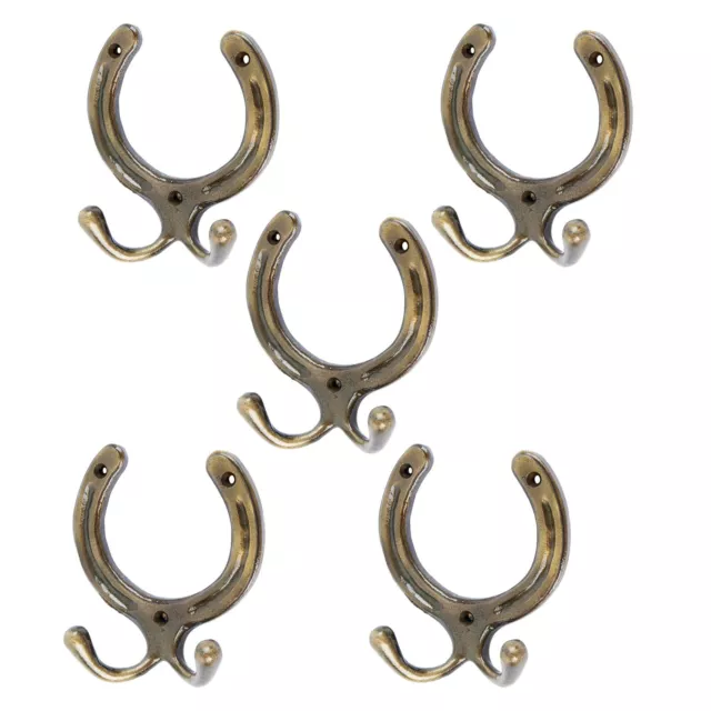 5x Horse Shoe Double Coat Hook Cast Iron Vintage Style W100mm x H110mm Brass