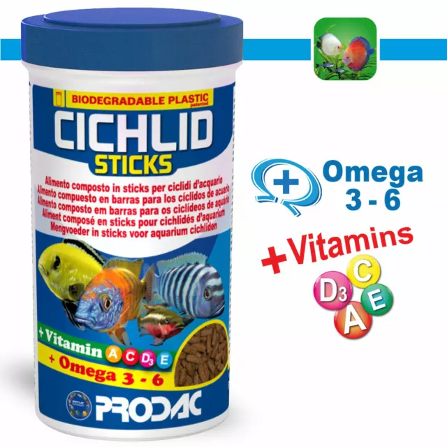 Prodac Cichlid Sticks 450 Gr 1200 Ml Sticks Per Ciclidi Di Grossa Taglia