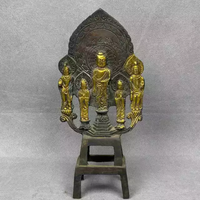 Vintage Chinese Pure Copper Gilded Handmade Exquisite Buddha Statue 91243
