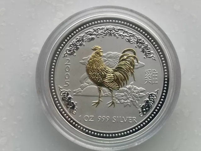 Australia 1 Dollar Year of the Rooster 1 Oz Lunar Series I Gilded coin 2005 year