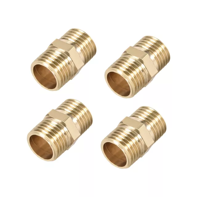 Brass Pipe Fitting Connector Hex Nipple Coupler 1/4 x 1/4 G Male Fittings 4pcs