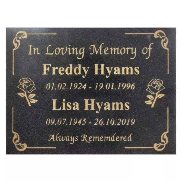 Black Granite Memorial Grave Headstone Engraved Plaque Sign Marker Customizable