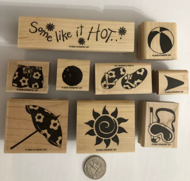 Complete Set of 9 Rubber Stamps Stampin’ Up! “Some Like It Hot” Beach Summer Sun