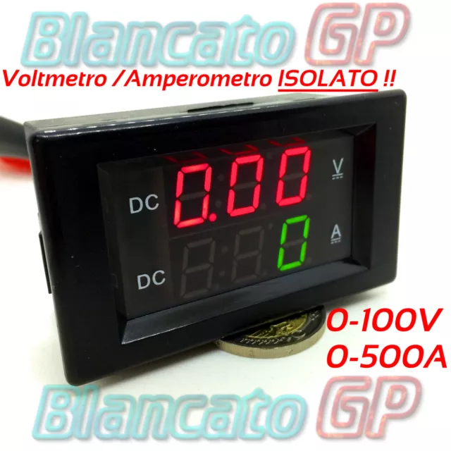 2in1 ISOLATO VOLTMETRO 0-100V AMPEROMETRO 0-500A SHUNT IN OTTONE KIT ammeter DC