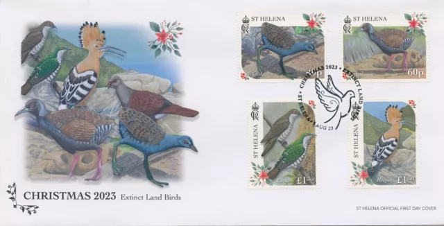 St Helena Stamps 2023 FDC Christmas Extinct Land Birds Hoopoe Cuckoos 4v Set