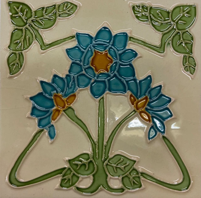 10 Superb Handmade Art Nouveau Tubelined Majolica Fireplace Architectural Tiles