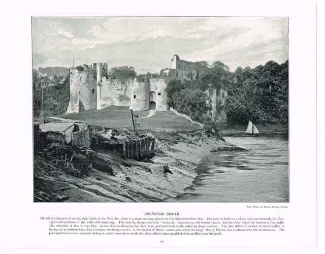 Chepstow Castle River Wye Wales Monmouthshire Antique Picture Print 1900 SAS#557