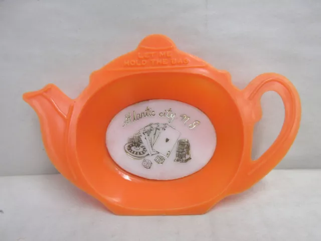 Orange Plastic Tea Pot Teapot Shaped Tea Bag Holder Tidy Atlantic City NJ