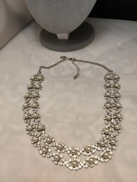 Charming Charlie Choker Rhinestone & Pearl Necklace
