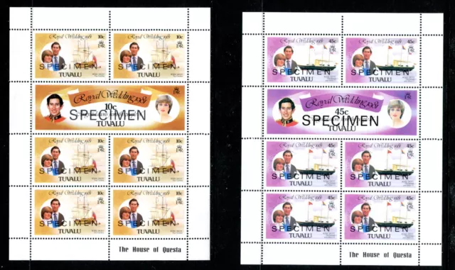 Tuvalu 157-62, 1981 Royal Wedding, Sheets Of 7, Ovpt  "Specimen," Mnh, (Tuv003)