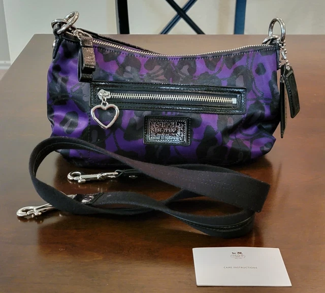 COACH POPPY DAISY Purple & Black Sateen Ocelot Demi Hobo F20024