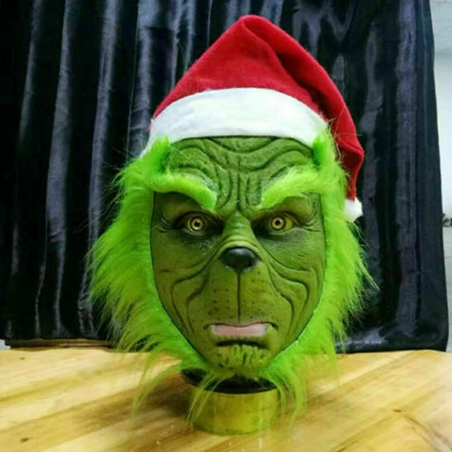 The Green Full Head Latex Mask Wig And Xmas Hat Monster Costume Holloween 2021