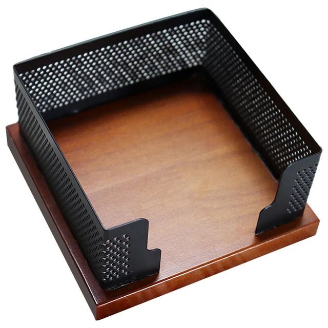 Caja de almacenamiento organizador de escritorio estante clips de papel dispensador negro madera