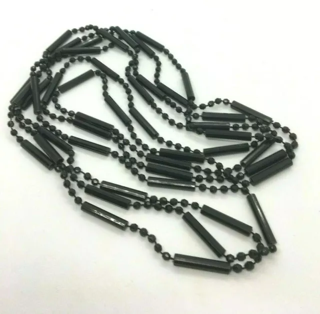 Vintage Long Plastic Flapper Style Black Bead Necklace Retro Costume Jewellery