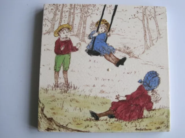 Antique Victorian 6" Print & Tint Rosebud Series Tile - T & R Boote C1880