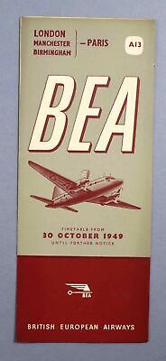 Bea British European Airways Paris Airline Timetable October 1949 A13
