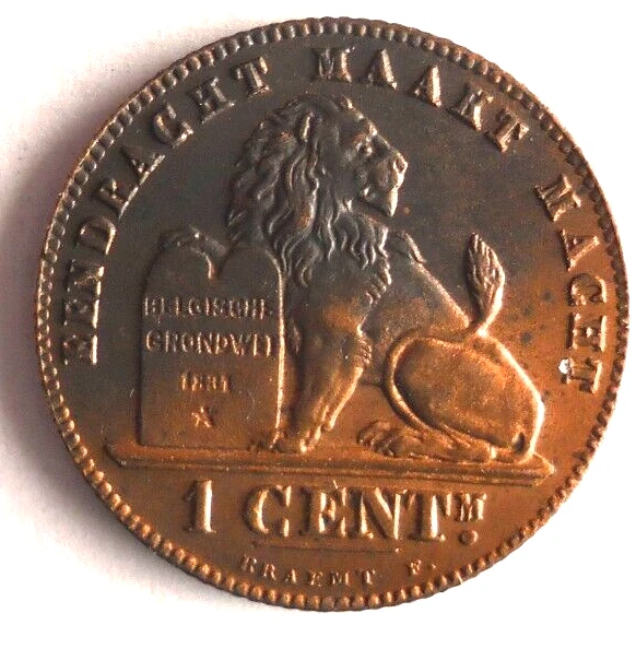 1901 BELGIUM CENTIMES - AU/UNC UNUSUAL TONED Coin - FREE SHIP -Premium Bin #8