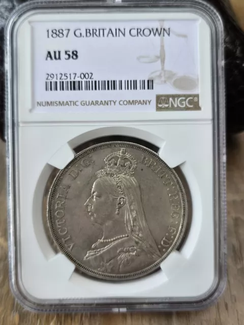 1887 Great Britain Victoria Silver Jubilee Head Crown Coin NGC AU58