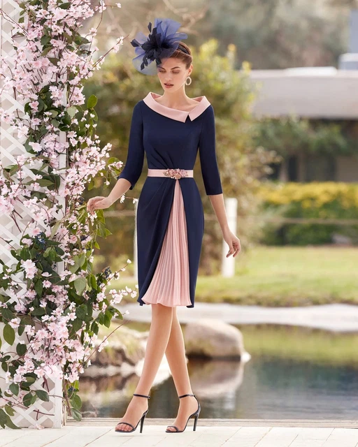 Abito Couture Club Barcelona madre della sposa blu navy/rosa taglia 18 pezzi portaoggetti £450