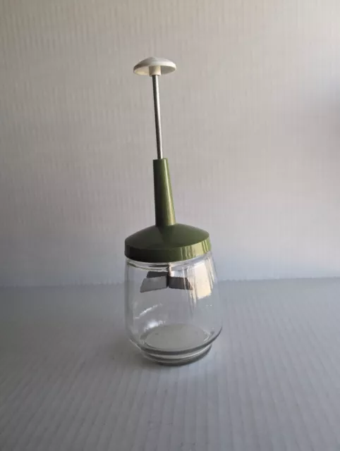 Vintage Green Food Nut Chopper Glass Jar Stainless Steel Blades