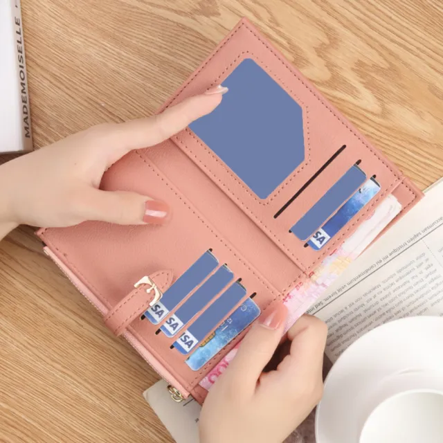 Women Wallet with Snap Button Long Luxury Faux Leather Women's Large Multi-slot