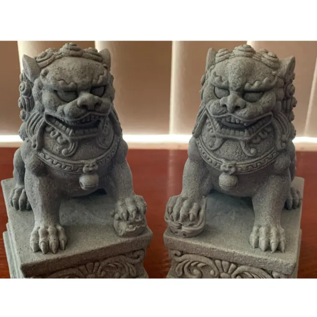 Chinese Foo Dogs Statues Pair Guardian Lion Statues Fu Foo Dogs Stone Bookends