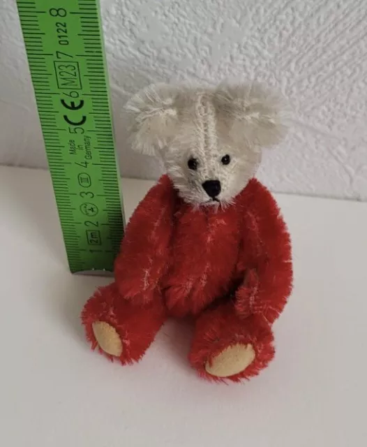 sehr süße Hermann Teddy Sammler Miniatur Mohair alt rot Holly Zweifarbig ca.8cm