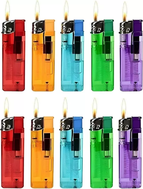 50 Electronic Lighters Refillable Gas Child Safety Adjustable Flame In 5 Colours