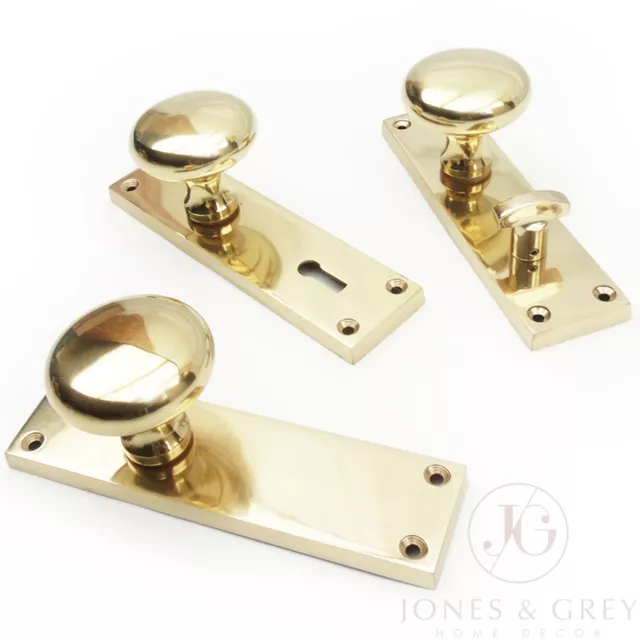 New York Style Solid Brass Round Door Handles Mortice Knobs On Long Backplate